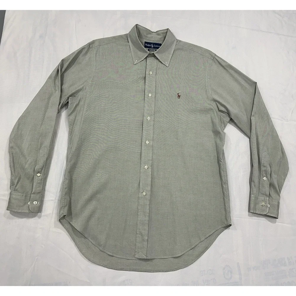 Polo Ralph Lauren Classic Fit Mens Gray Long Sleeve Button Shirt 16 - 34/35 READ